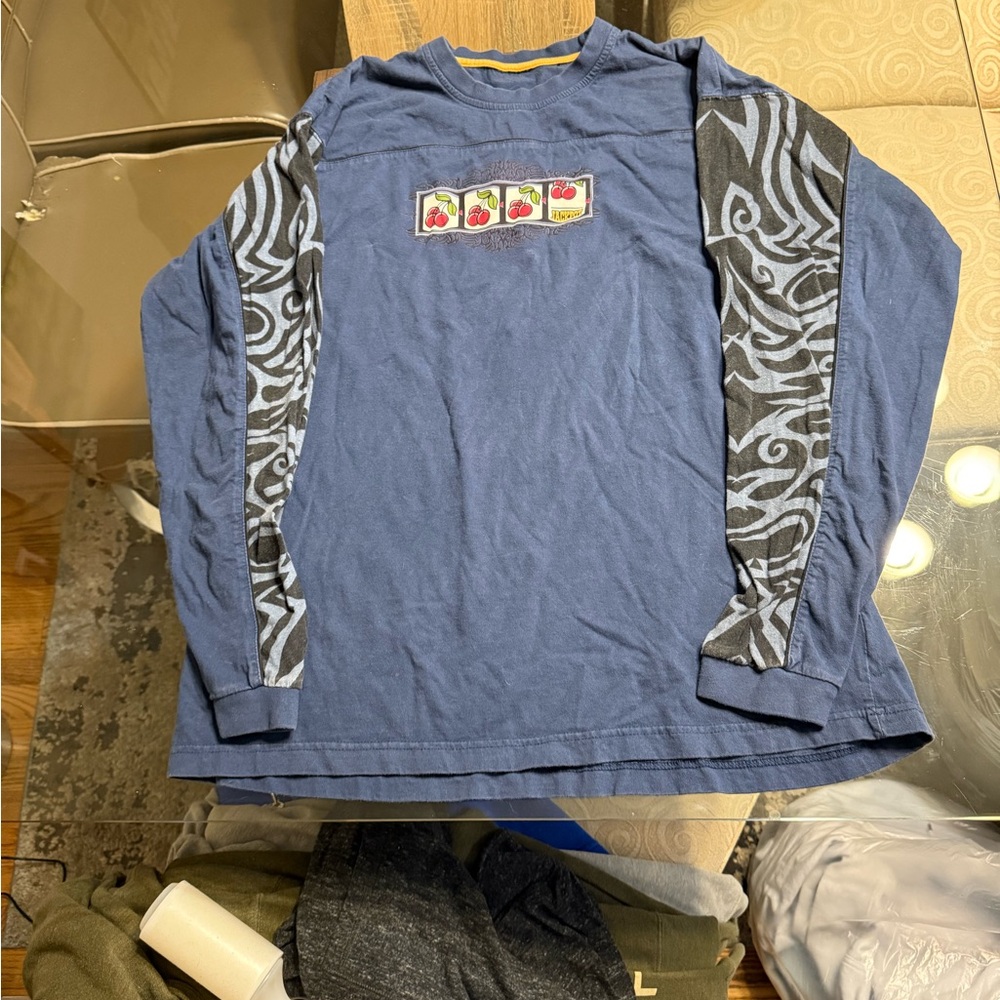 Blue Long Sleeve Shirt with Graphic Design
